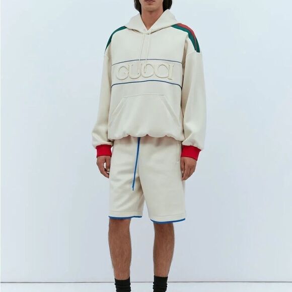 Gucci Logo Light Web Stripe Neoprene Unisex Hoodie XS & Medium NWT 752274 - Picture 5 of 14